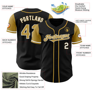 Custom Black Old Gold-White Authentic Two Tone Baseball Jersey