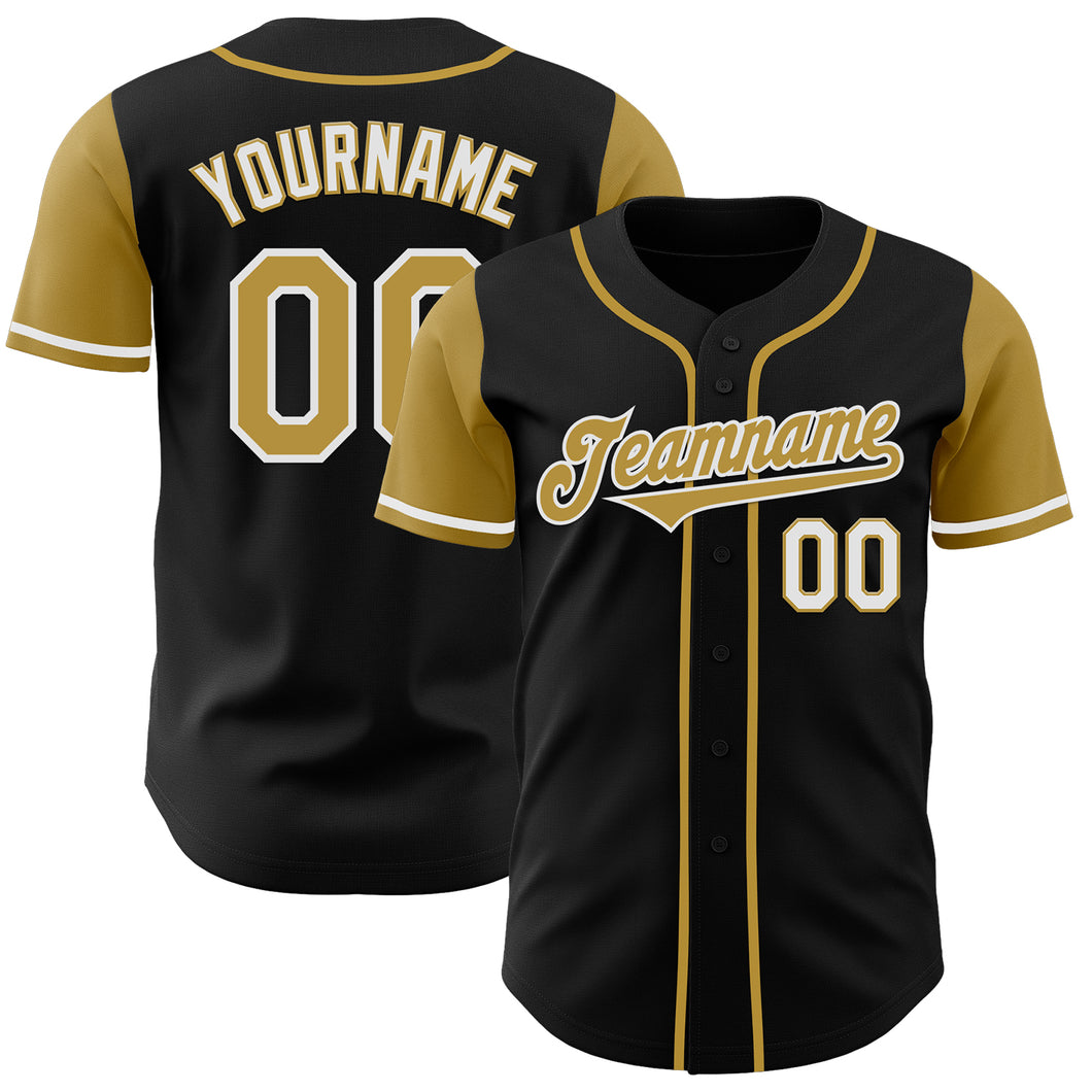 Custom Black Old Gold-White Authentic Two Tone Baseball Jersey