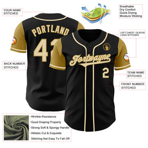 Custom Black Cream-Old Gold Authentic Two Tone Baseball Jersey