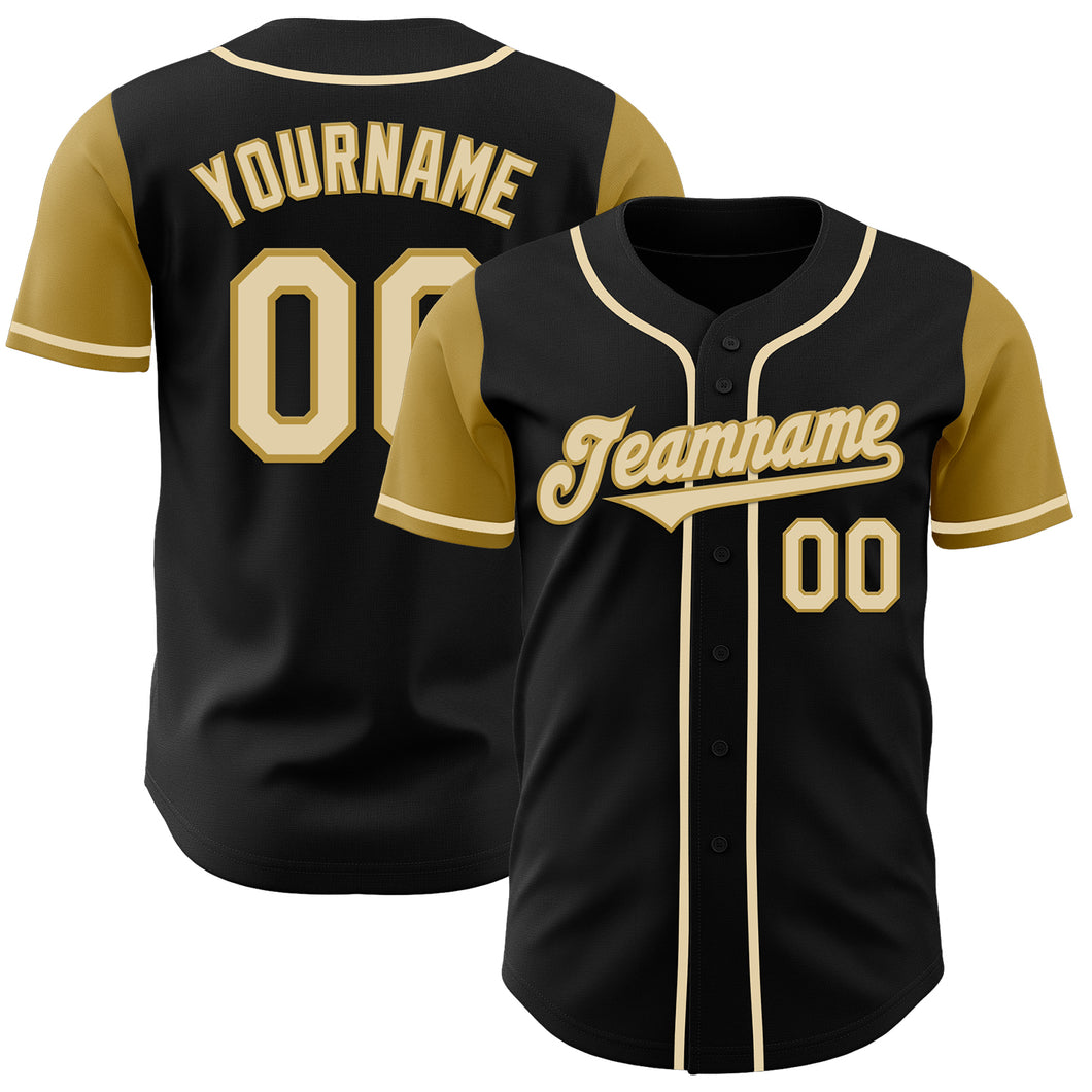 Custom Black Cream-Old Gold Authentic Two Tone Baseball Jersey