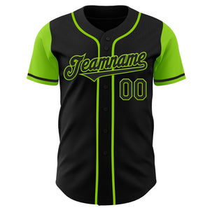 Custom Black Neon Green Authentic Two Tone Baseball Jersey