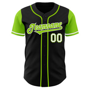 Custom Black Neon Green-White Authentic Two Tone Baseball Jersey