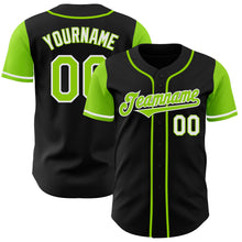 Laden Sie das Bild in den Galerie-Viewer, Custom Black Neon Green-White Authentic Two Tone Baseball Jersey
