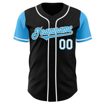 Custom Black Sky Blue-White Authentic Two Tone Baseball Jersey