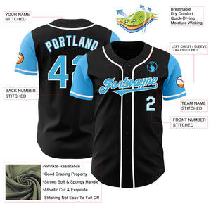 Custom Black Sky Blue-White Authentic Two Tone Baseball Jersey