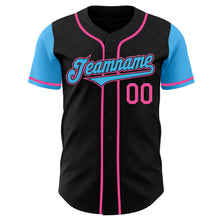 Laden Sie das Bild in den Galerie-Viewer, Custom Black Sky Blue-Pink Authentic Two Tone Baseball Jersey
