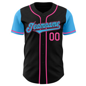 Custom Black Sky Blue-Pink Authentic Two Tone Baseball Jersey