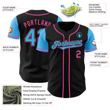 Laden Sie das Bild in den Galerie-Viewer, Custom Black Sky Blue-Pink Authentic Two Tone Baseball Jersey
