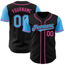 Laden Sie das Bild in den Galerie-Viewer, Custom Black Sky Blue-Pink Authentic Two Tone Baseball Jersey
