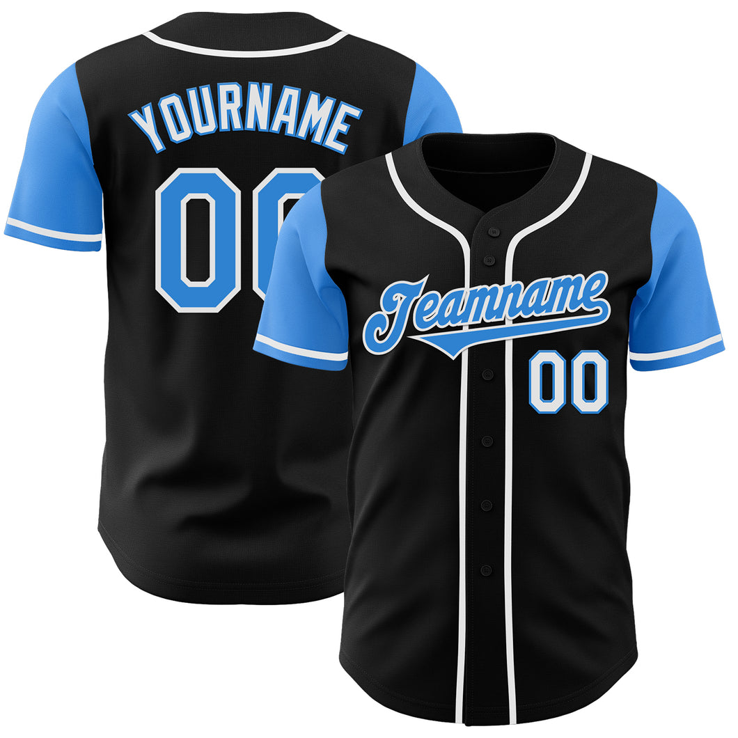 Custom Black Electric Blue-White Authentic Two Tone Baseball Jersey