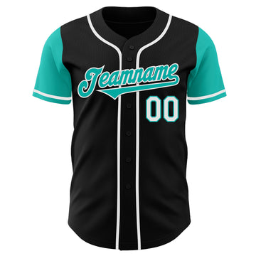 Custom Black Aqua-White Authentic Two Tone Baseball Jersey