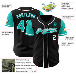 Custom Black Aqua-White Authentic Two Tone Baseball Jersey