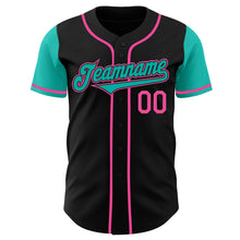 Laden Sie das Bild in den Galerie-Viewer, Custom Black Aqua-Pink Authentic Two Tone Baseball Jersey
