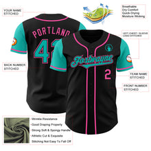 Laden Sie das Bild in den Galerie-Viewer, Custom Black Aqua-Pink Authentic Two Tone Baseball Jersey
