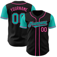 Laden Sie das Bild in den Galerie-Viewer, Custom Black Aqua-Pink Authentic Two Tone Baseball Jersey
