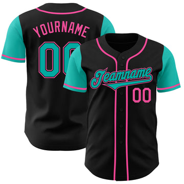 Custom Black Aqua-Pink Authentic Two Tone Baseball Jersey