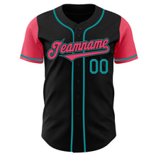 Laden Sie das Bild in den Galerie-Viewer, Custom Black Neon Pink-Teal Authentic Two Tone Baseball Jersey
