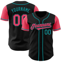 Laden Sie das Bild in den Galerie-Viewer, Custom Black Neon Pink-Teal Authentic Two Tone Baseball Jersey
