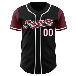 Custom Black Burgundy-White Authentic Two Tone Baseball Jersey