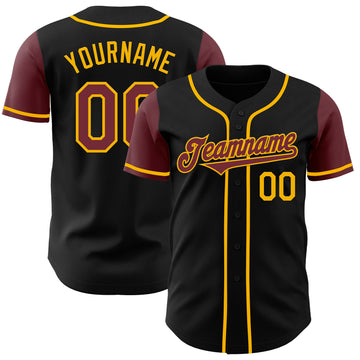 Custom Black Burgundy-Gold Authentic Two Tone Baseball Jersey