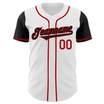 Custom White Black-Red Authentic Two Tone Baseball Jersey