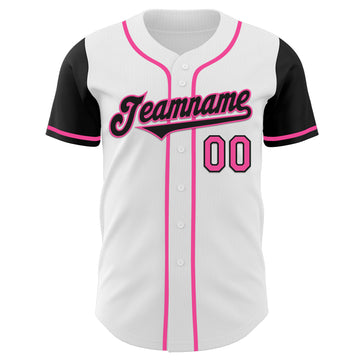 Custom White Black-Pink Authentic Two Tone Baseball Jersey