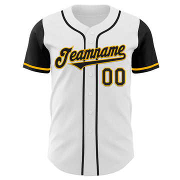 Custom White Black-Gold Authentic Two Tone Baseball Jersey