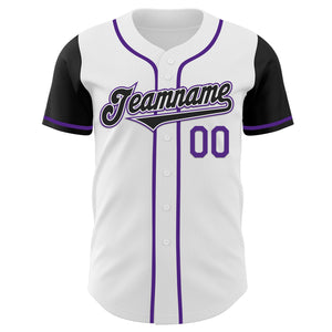 Custom White Black-Purple Authentic Two Tone Baseball Jersey