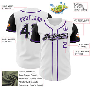 Custom White Black-Purple Authentic Two Tone Baseball Jersey