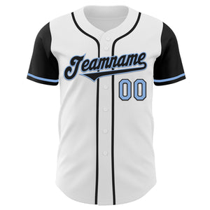 Custom White Black-Light Blue Authentic Two Tone Baseball Jersey