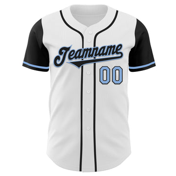 Custom White Black-Light Blue Authentic Two Tone Baseball Jersey