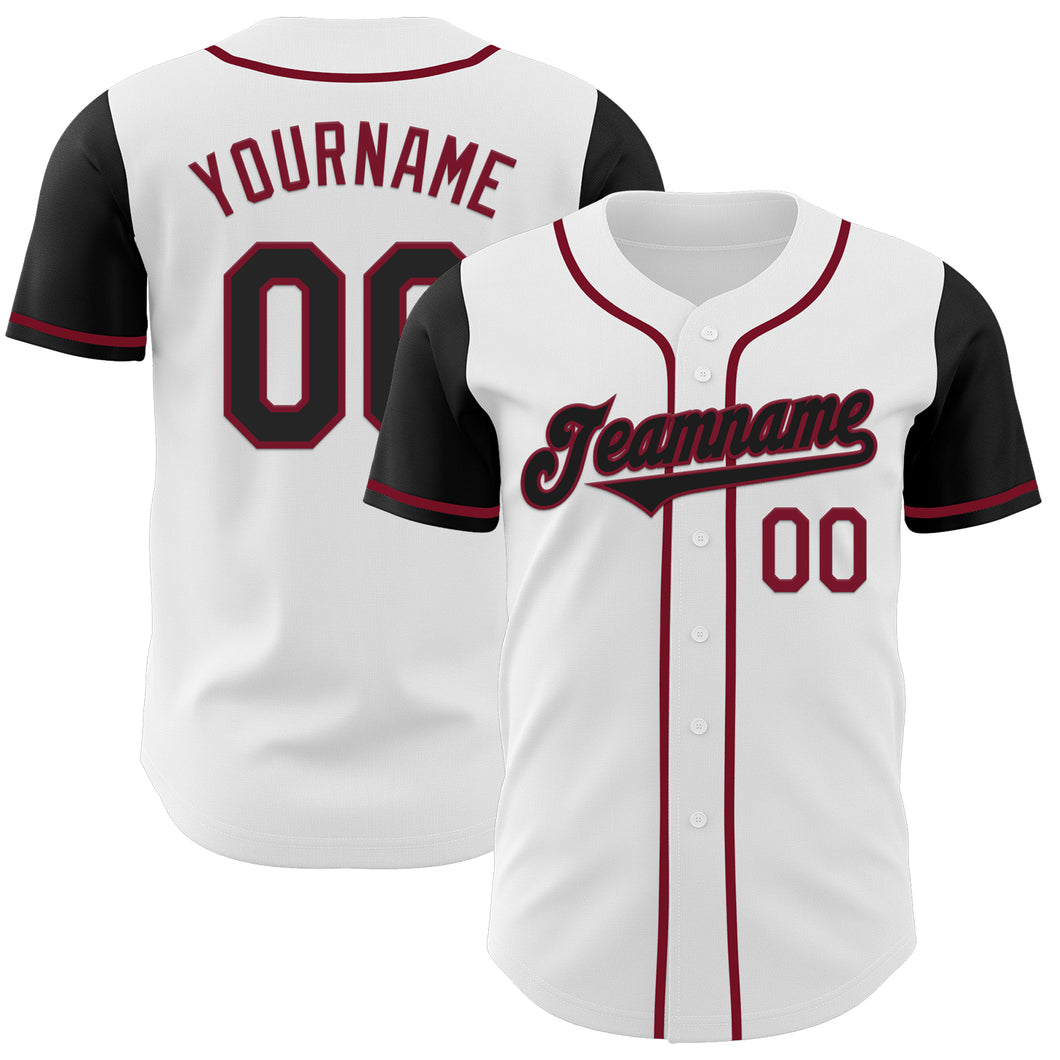 Custom White Black-Crimson Authentic Two Tone Baseball Jersey