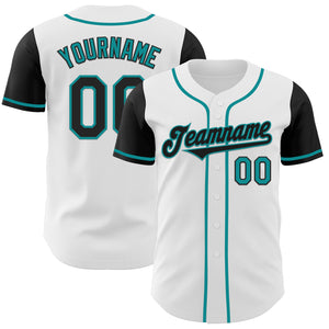 Custom White Black-Teal Authentic Two Tone Baseball Jersey