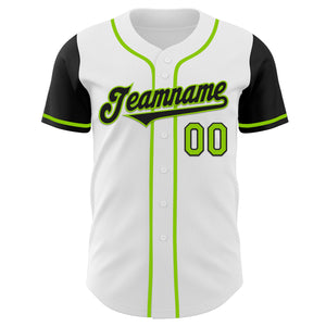 Custom White Black-Neon Green Authentic Two Tone Baseball Jersey