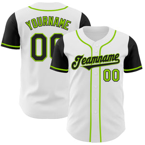 Custom White Black-Neon Green Authentic Two Tone Baseball Jersey