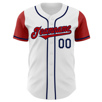 Custom White Red-Navy Authentic Two Tone Baseball Jersey