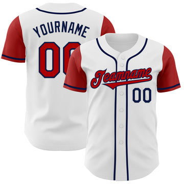 Custom White Red-Navy Authentic Two Tone Baseball Jersey