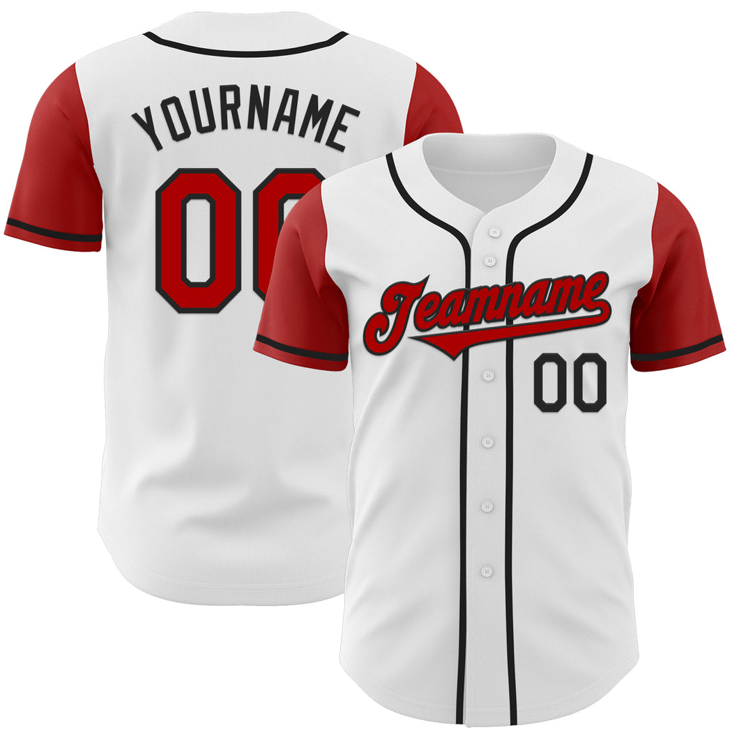 Custom White Red-Black Authentic Two Tone Baseball Jersey