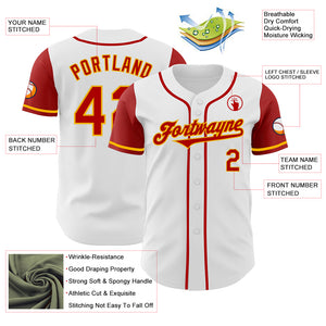 Custom White Red-Gold Authentic Two Tone Baseball Jersey