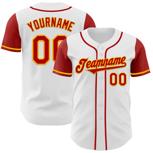 Custom White Red-Gold Authentic Two Tone Baseball Jersey