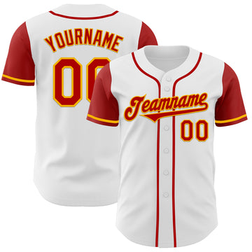 Custom White Red-Gold Authentic Two Tone Baseball Jersey