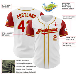 Custom White Red-Old Gold Authentic Two Tone Baseball Jersey