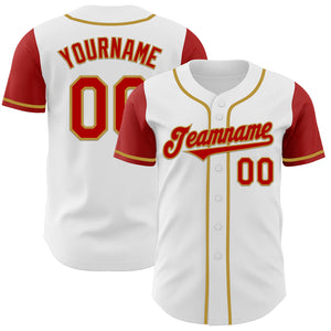 Custom White Red-Old Gold Authentic Two Tone Baseball Jersey