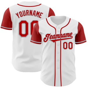 Custom White Red-Gray Authentic Two Tone Baseball Jersey