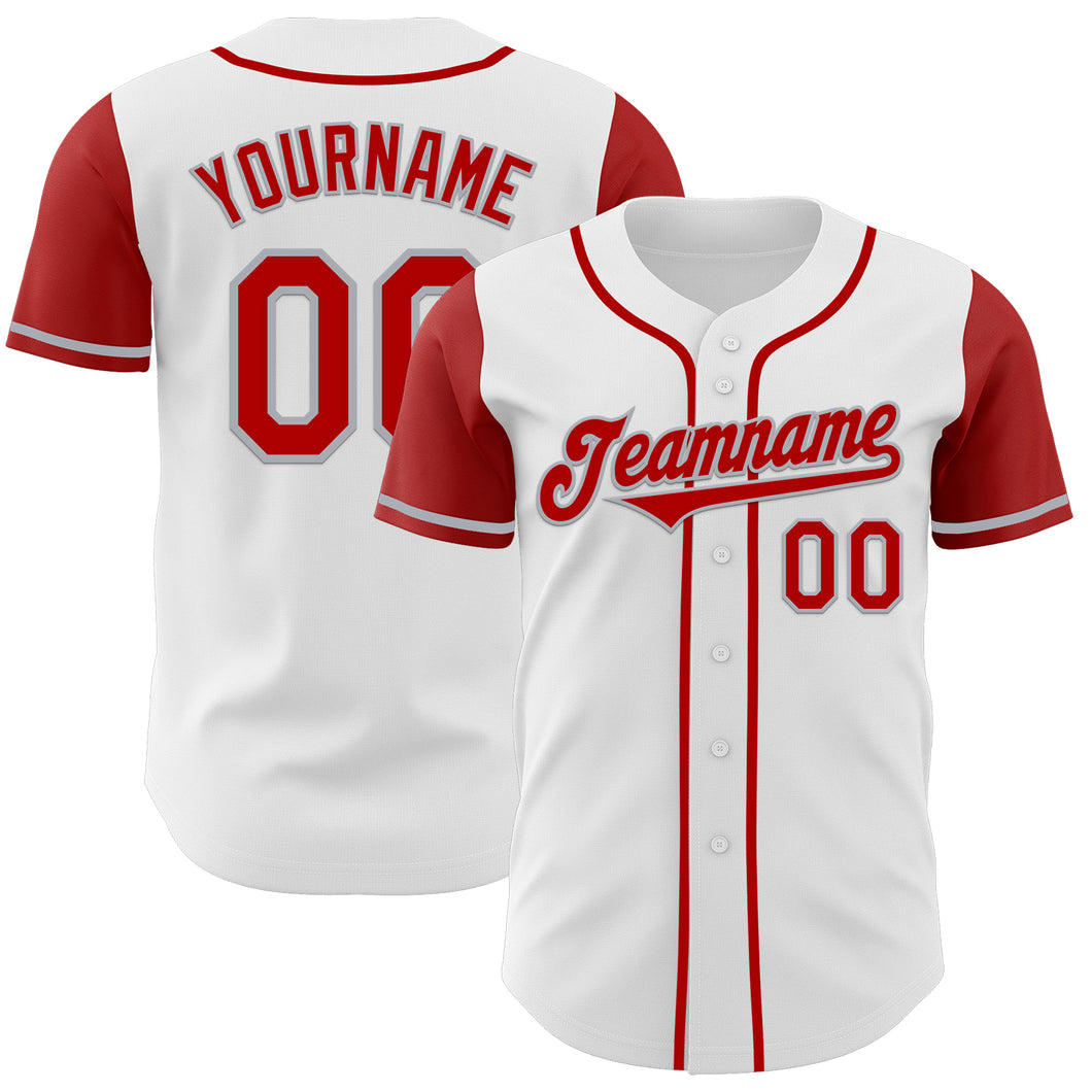 Custom White Red-Gray Authentic Two Tone Baseball Jersey