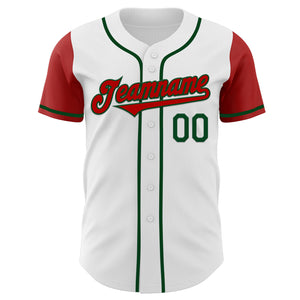 Custom White Red-Green Authentic Two Tone Baseball Jersey