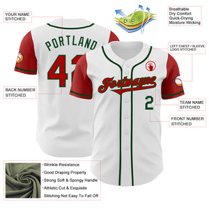 Custom White Red-Green Authentic Two Tone Baseball Jersey