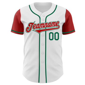 Custom White Red-Kelly Green Authentic Two Tone Baseball Jersey