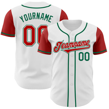 Custom White Red-Kelly Green Authentic Two Tone Baseball Jersey