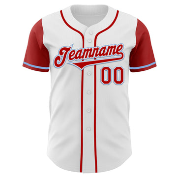 Custom White Red-Light Blue Authentic Two Tone Baseball Jersey